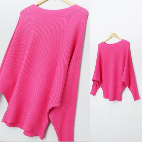 Makarthy Batwing Dolman Sleeves Ribbed Knit Drapey Sweater Cashmere Wool Blend - Picture 13 of 15